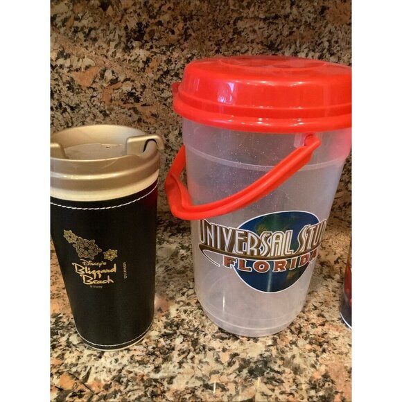 Disney Parks Resort Souvenir Plastic Travel Cups with Lids & Handles Lot of 3 - Picture 2 of 4